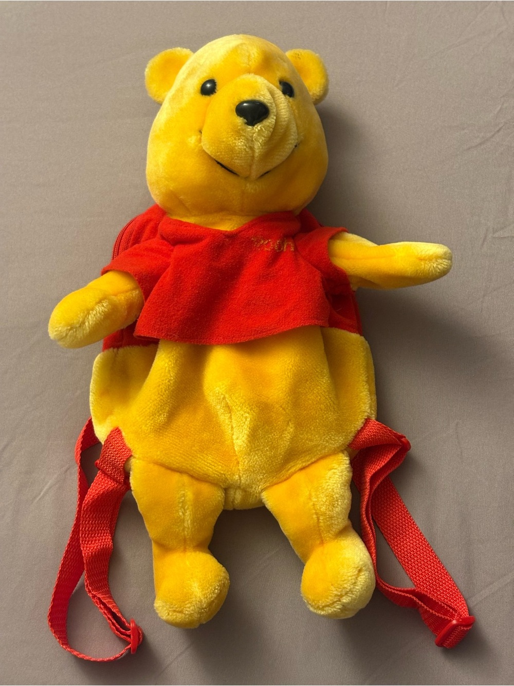 Vintage Disney Winnie the Pooh Plush Backpack Red Yellow Pyramid Bags